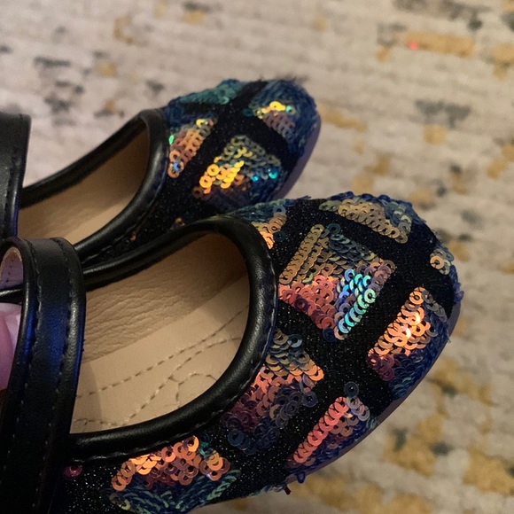 Black Mary Jane baby toddler shoe with iridescent sequins. Baby 5 - Picture 2 of 5